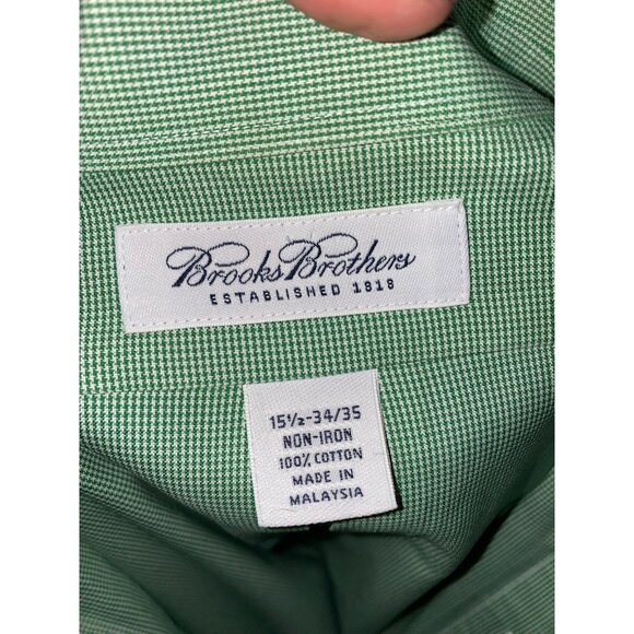 Brooks Brothers Mens Green Non-Iron Dress Shirt 15.5 34/35 Button-Down Long Slee - Picture 3 of 9